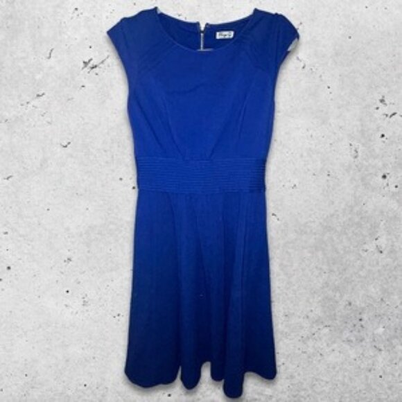 Eliza J Dress Cap Sleeve Pleated‎ Design Waist Zip Back Closure Royal Blue Small - Picture 1 of 10